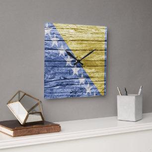 Bosnian wooden flag square wall clock