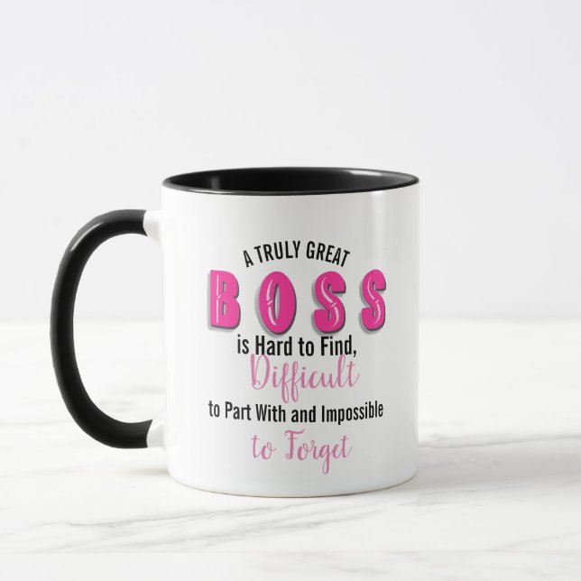 boss Appreciation PINK A Truly Great Boss is Hard Mug (Left)