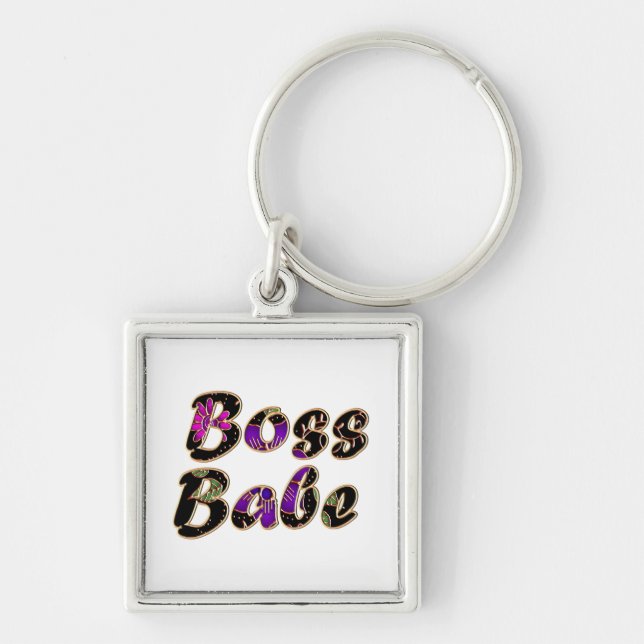 Boss Babe in Black Floral Key Ring (Front)