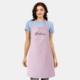 Boss Babe Name Pink Black White Girly Apron