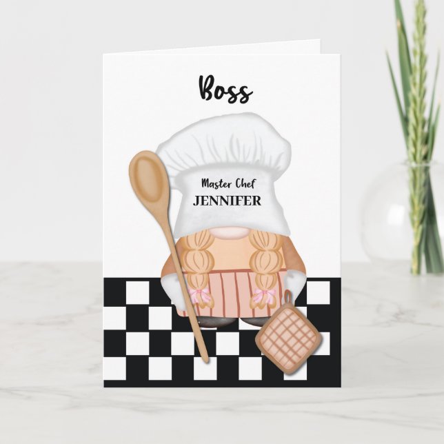 Boss Birthday Whimsical Gnome Chef Cooking Card (Front)