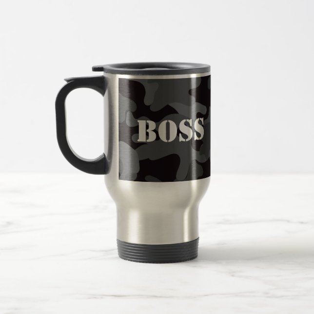Boss Black Camo Beverage Travel Coffee Mug (Left)