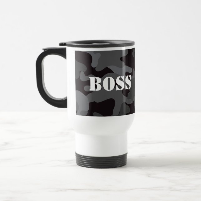 Boss Black Camo Beverage Travel Coffee Mug (Left)