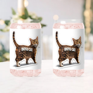 Boss cat winking tabby bear can glass