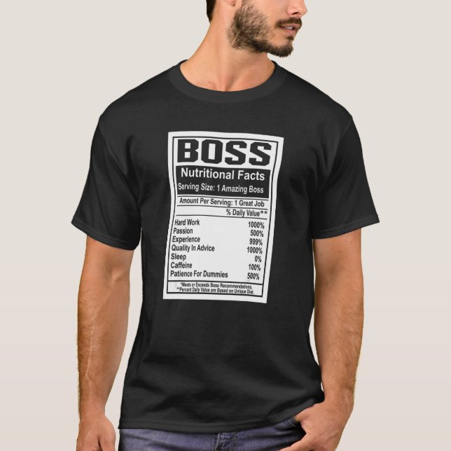 Boss Day Nutritional Facts Amazing Boss Great Job  T-Shirt (Front)