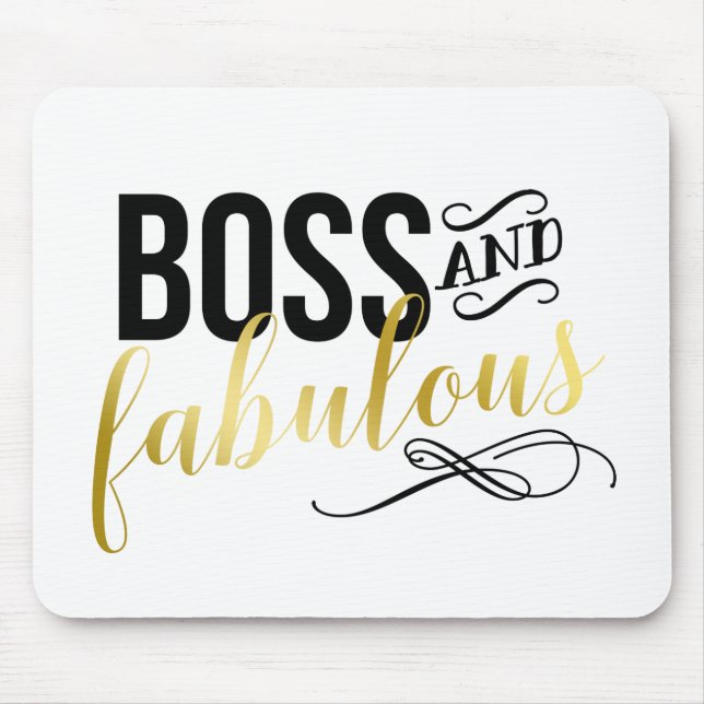 Boss & Fabulous | Gold & Black Typography Mouse Pad (Front)