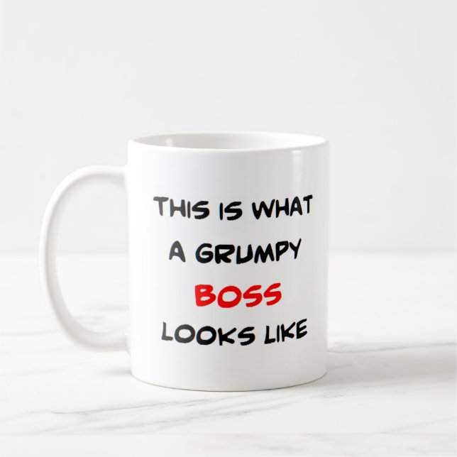 boss, grumpy coffee mug (Left)