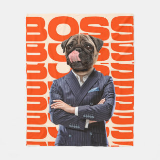 Boss headed by dog head standing with hands crosse fleece blanket