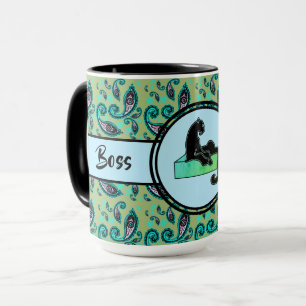 Boss Lady Black Green Cat Ringer 15oz Mug