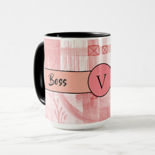 Boss Lady Black Monogram Abstract 3 Ringer 15oz Mug