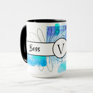 Boss Lady Blue Monogram Abstract Ringer 15oz Mug