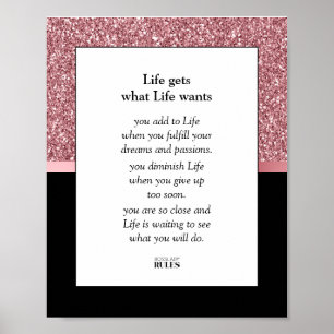 Boss Lady Business Motivation Pink Glitter Black Poster