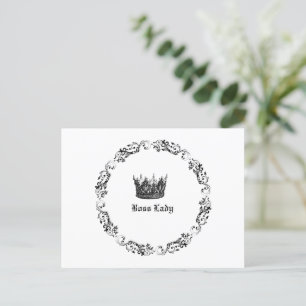 Boss Lady CEO Manager Crown Black and White Holiday Postcard