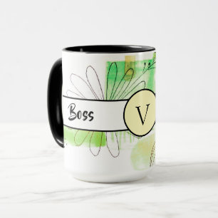 Boss Lady Green Monogram Abstract Ringer 15oz Mug