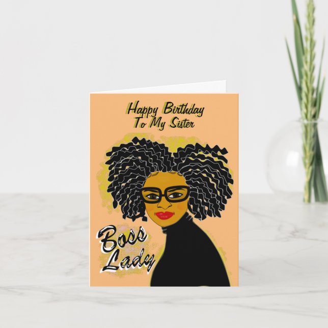 Boss Lady Happy Birthday Sister African American Card (Front)