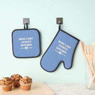 Boss Lady Janet's Kitchen Must-have Cool Blue Oven Mitt & Pot Holder Set