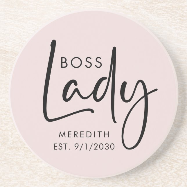 Boss Lady Logo Blush Pink Personalised Coaster (Front)