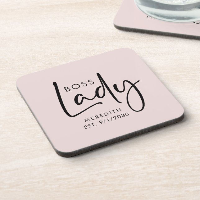 Boss Lady Logo Blush Pink Personalised Coaster (Left Side)