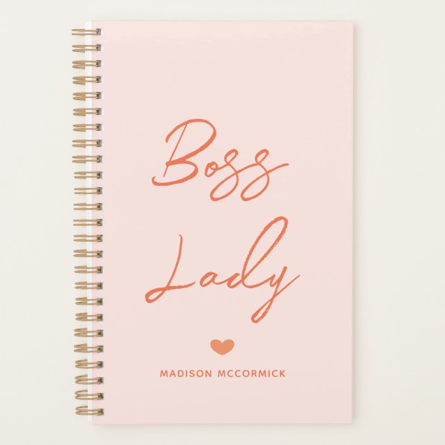 Boss Lady Modern Pastel Orange Script Personalised Planner (Front)