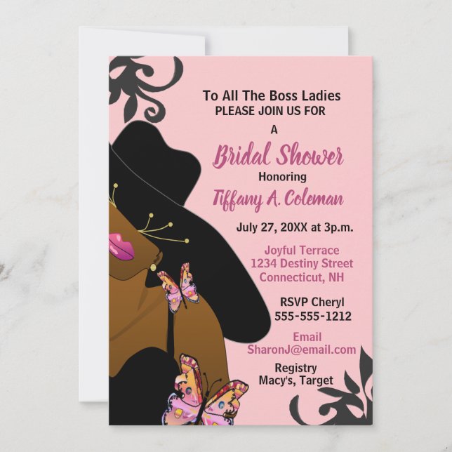 Boss Lady Pink African American Bridal Shower Invitation (Front)