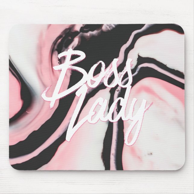 Boss Lady Pink Black Painted Marble Mouse Pad (Front)