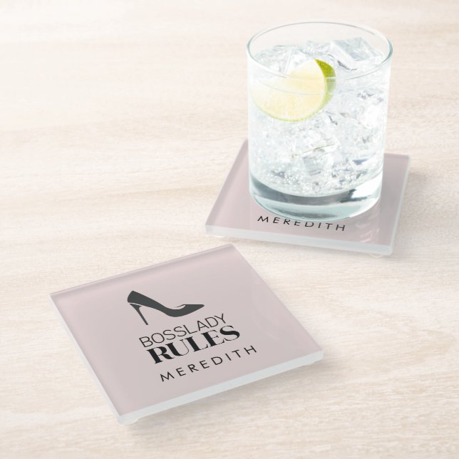 Boss Lady Rules Logo Personalised Glass Coaster (Angled)