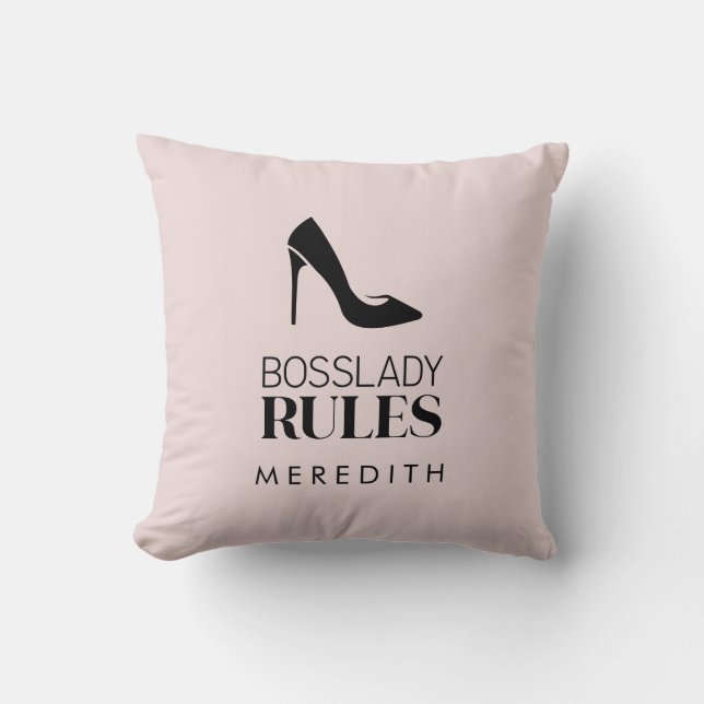 Boss Lady Rules Stiletto Logo Blush Cushion (Front)
