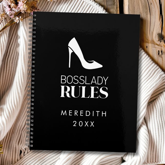 Boss Lady Stiletto Logo Black White Planner (Boss Lady Rules Stiletto Logo Black and White Personalized Annual Planner)