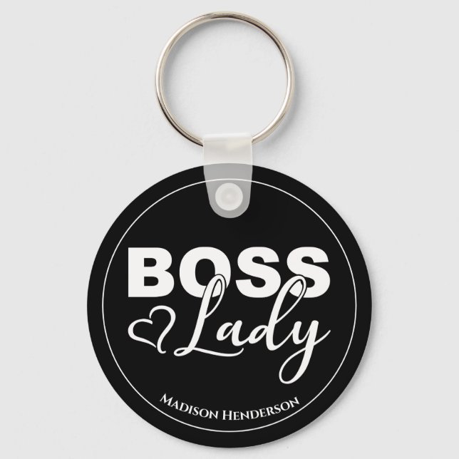 Boss Lady With Heart Personalised Keychain (Front)