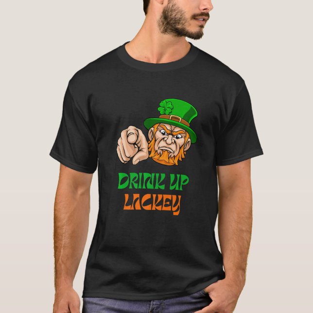 Boss Leprechaun Says Drink Up Lackey and Pointing  T-Shirt (Front)