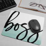 Boss Modern Typography Mouse Pad<br><div class="desc">Show 'em all who's boss -- or just remind yourself! -- with our cute and modern typography mouse pad. Stylish design features a sheer watercolor wash background in pale sea green with "boss" in trendy black handwritten style marker lettering. Makes a fun gift for promotions,  new jobs and graduations!</div>