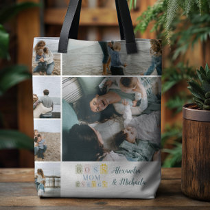 Boss Mum Energy Plaid Photo Collage Tote Bag