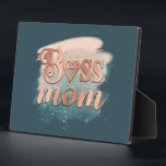 Boss Mum Trendy Copper Teal Watercolor Typography  Plaque<br><div class="desc">Boss Mum Trendy Copper Teal Watercolor Typography Quote with watercolor paint brush strokes background, and faux glitter foil text. Makes a perfect gift for mum on mother's day, birthdays, or holidays, or for new moms and mummy to be, or work from home and self made moms! In pretty dark teal,...</div>