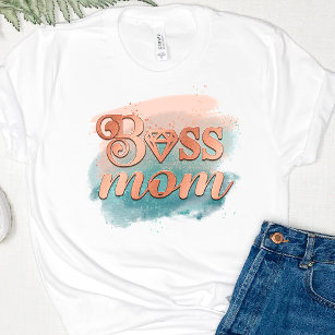 Boss Mum Trendy Copper Teal Watercolor Typography  T-Shirt