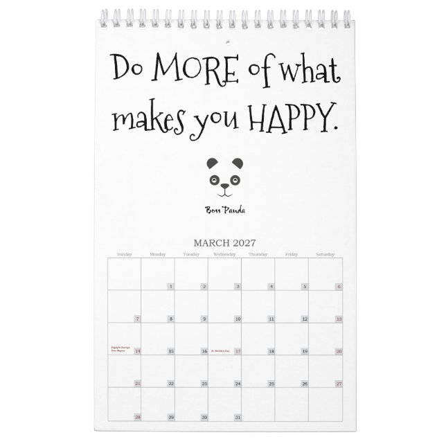 Boss Panda Positive Quotes Calendar (Mar 2027)