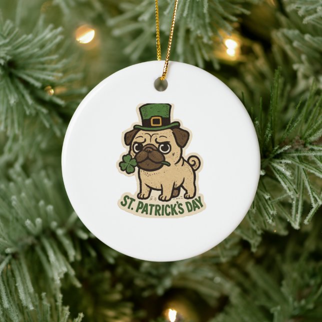 Boss Pug Leprechaun Hat St.Patrick's Day Ceramic Tree Decoration (Tree)