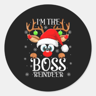 Boss Reindeer Christmas Family Matching Group Funn Classic Round Sticker