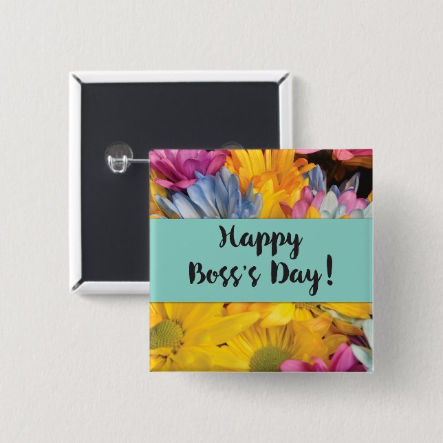 Boss’s Day Thanks Gerbera Daisies 15 Cm Square Badge (Front & Back)