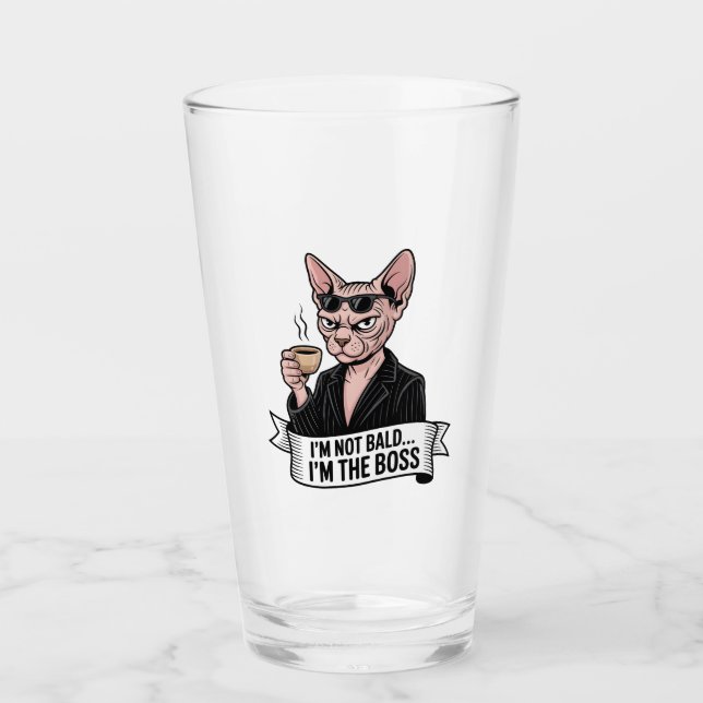 Boss Sphynx Cat Coffee Artwork Glass (Front)