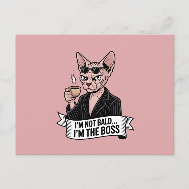 Boss Sphynx Cat Coffee Artwork Holiday Postcard (Front)