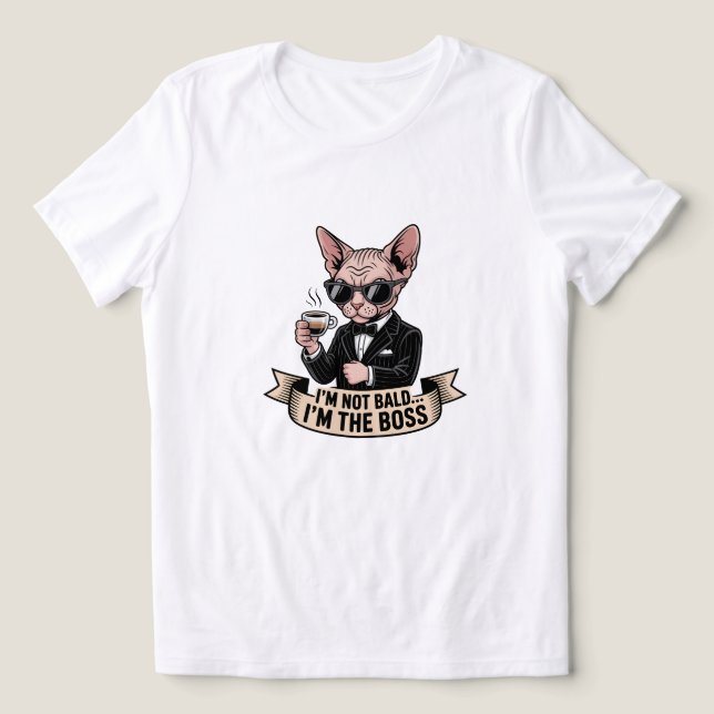 Boss Sphynx Cat Coffee Illustration Tri-Blend Shirt (Design Front)