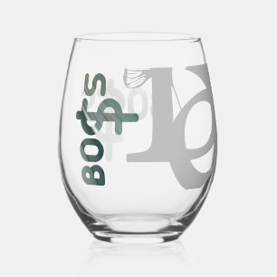 BOSS Stemless Wine Glass Abstract Art Black Green