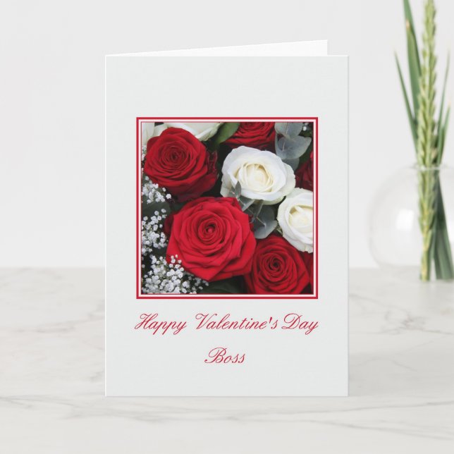 Boss Valentine's Day red and white roses Holiday Card (Front)