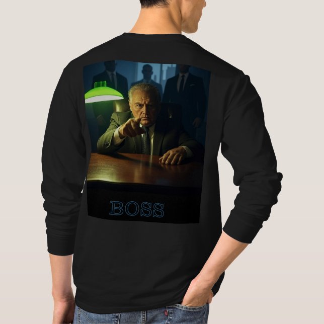 Boss w text men black long sleeve T-shirt back (Back)