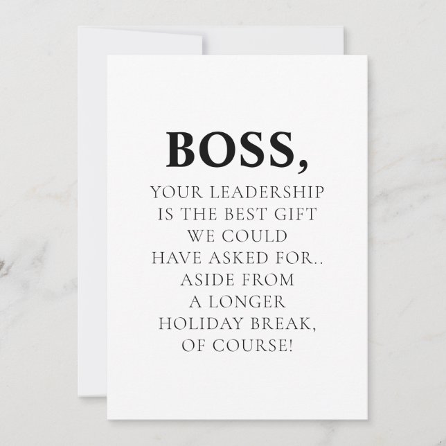 Boss, Your Leadership Is The Best Funny Sayings Holiday Card (Front)