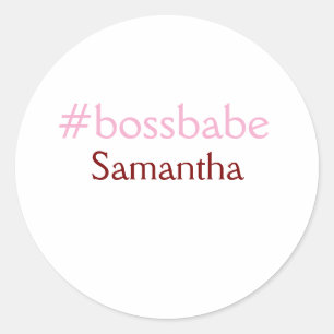 Bossbabe hashtag light pink add name girl boss classic round sticker