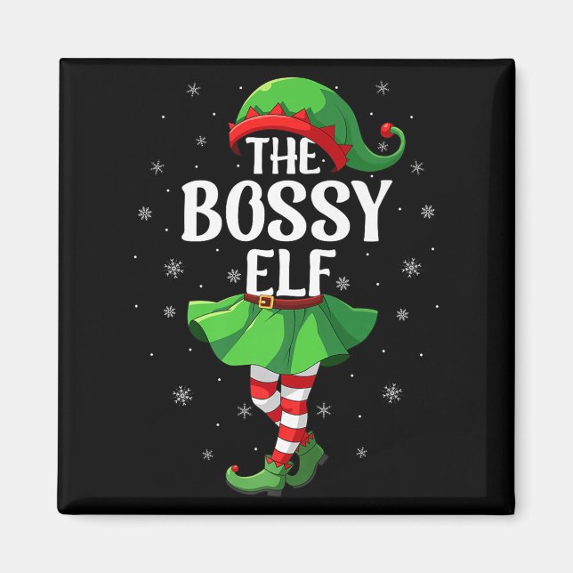Bossy Elf Christmas Girls Women Elf Squad Xmas Fam Magnet (Front)