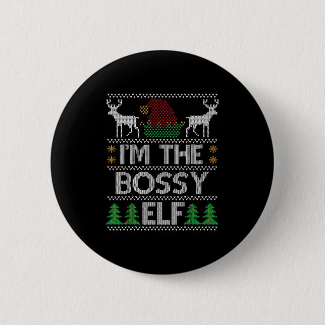 Bossy Elf Matching Family Group Christmas Party Pa 6 Cm Round Badge (Front)