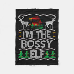 Bossy Elf Matching Family Group Christmas Party Pa Fleece Blanket