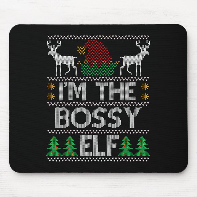 Bossy Elf Matching Family Group Christmas Party Pa Mouse Pad (Front)